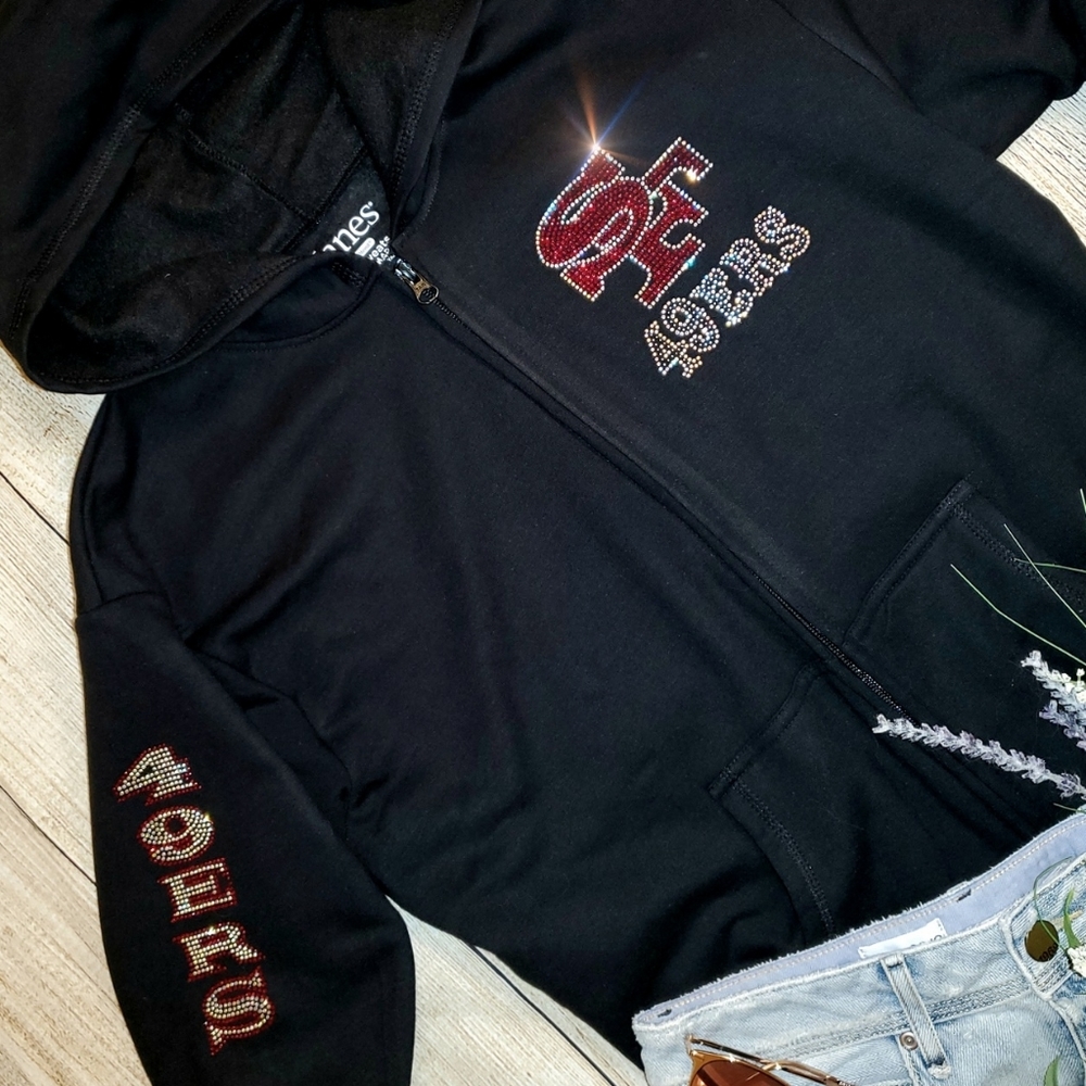 New San Francisco 49ers Rhinestone Zip Up Hoodie Unisex S thru XL - Picture 4 of 7